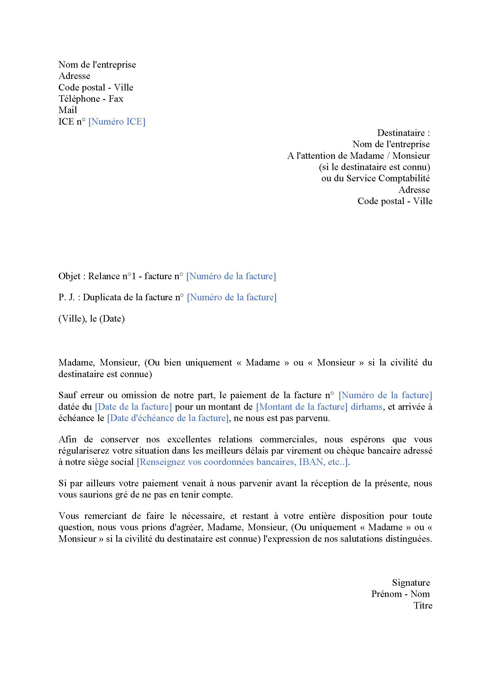 exemple lettre de relance